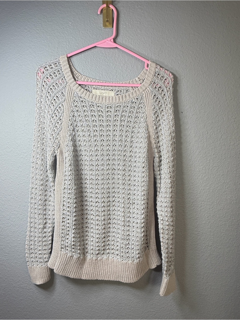 LOFT Cream Open-Weave Scoopneck Sweater